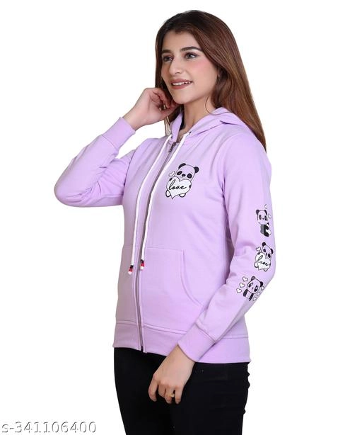 Fleece Printed Hoodie for Women (Lavender, XXL)