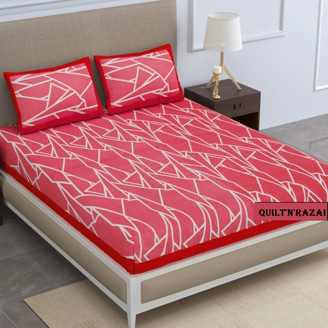 Cotton Printed Queen Size Bedsheet with 2 Pcs Pillow Covers (Red, 90x100 inches)