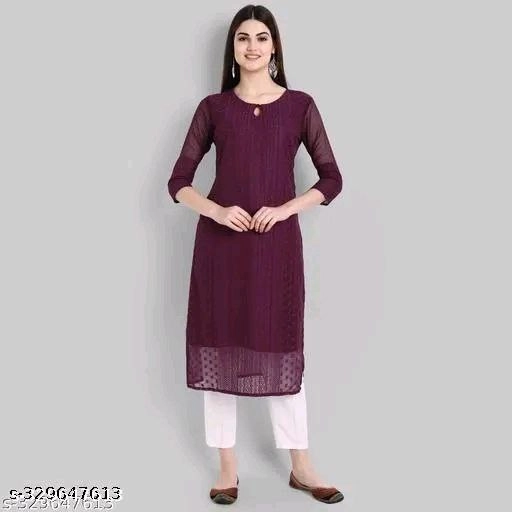 Georgette Chikankari Kurti for Women (Purple, M)