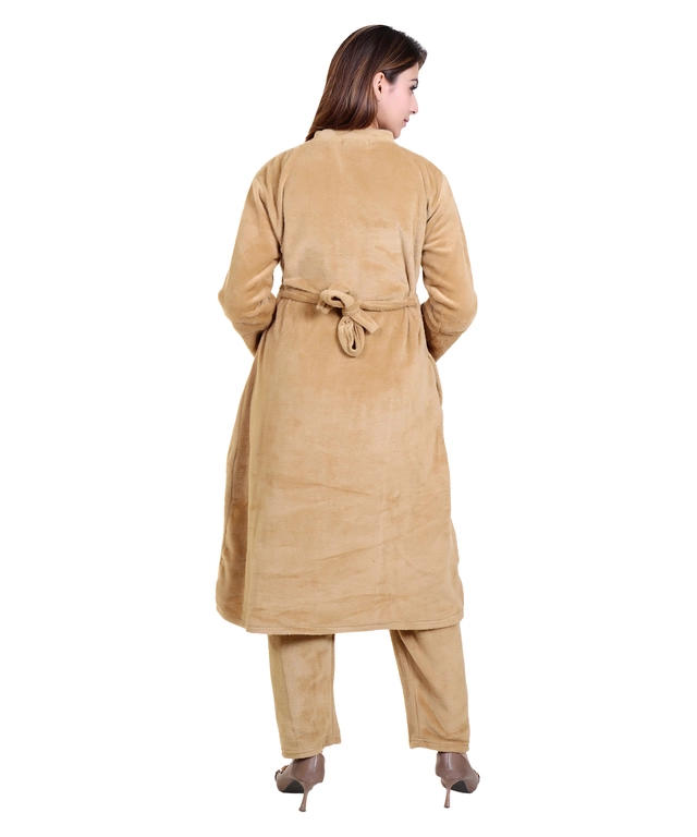 Super Soft Solid Kurti with Pant for Women (Beige, XXL)