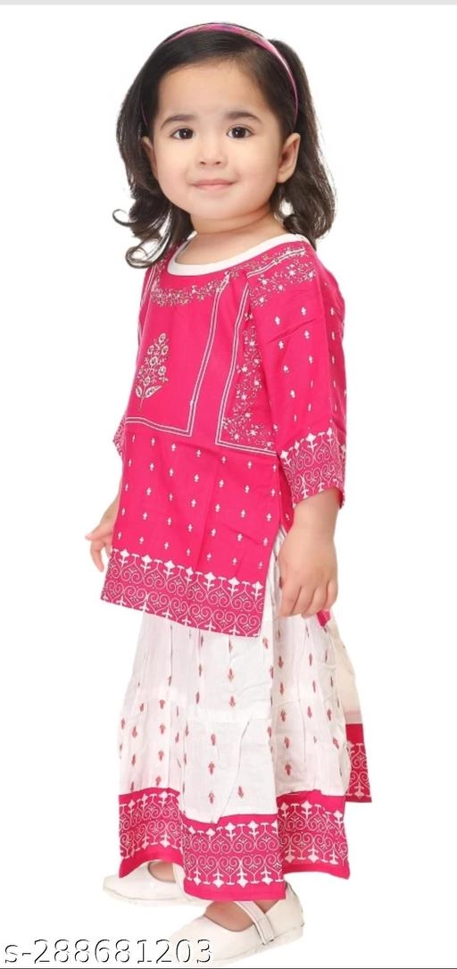 Rayon Kurta Set for Girls (Pink & White, 0-3 Months)