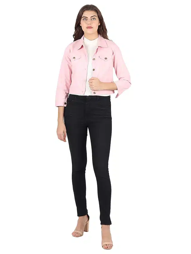 Solid Jacket for Women & Girls (Pink, XL)