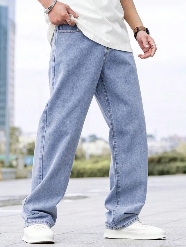 Denim Washed Baggy Jeans for Men (Sky Blue, 28)