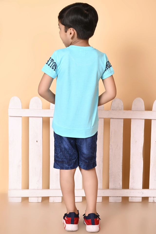 Cotton Blend Printed Clothing Set for Boys (Blue, 1-2 Years)