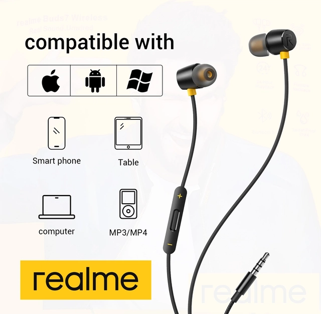 Realme Wired in Ear Earphones with Mic (Black & Yellow)