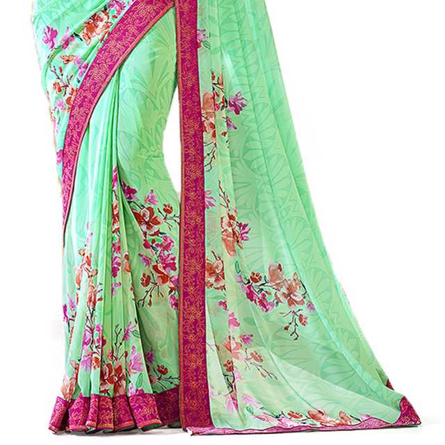 KSNDV Trendz Georgette Saree For Womens (Sea Green) (A620)