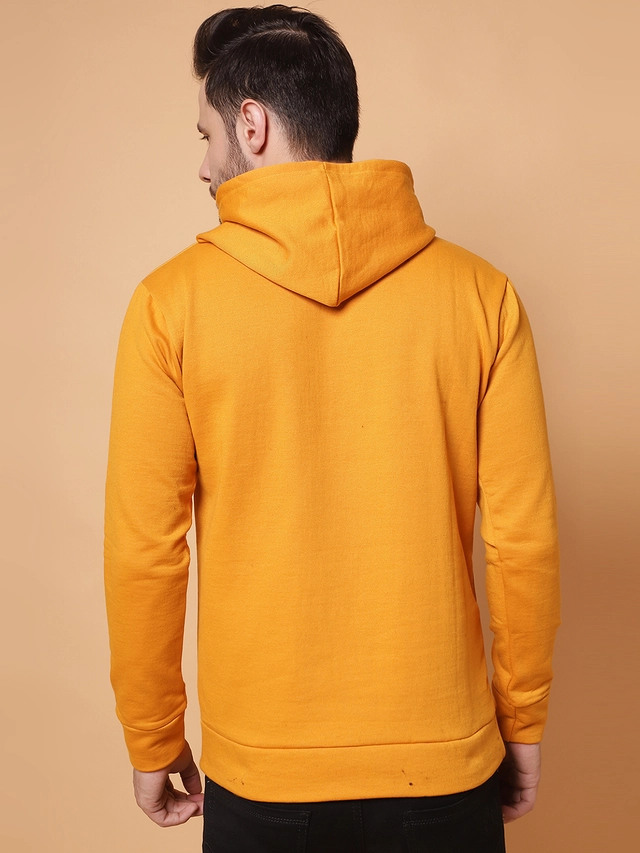 Fleece Printed Hoodie for Men (Yellow, XL)