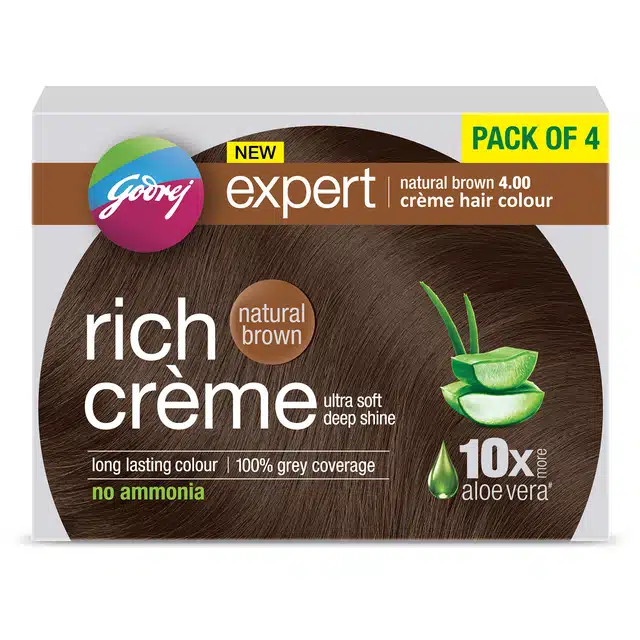 Godrej Expert Rich Crème Hair Colour For Women & Men – (Natural Brown Shade) (4.00) (Pack Of 4)