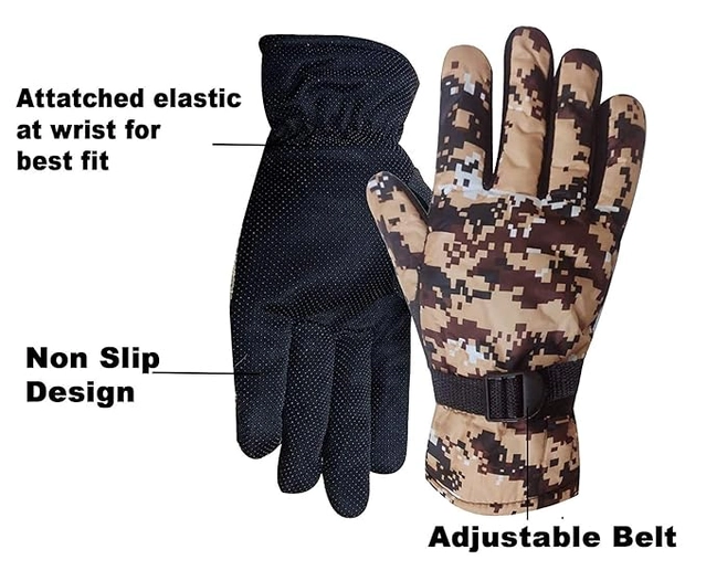 Viscose Rayon Checked Full Hand Gloves for Men & Women (Brown)