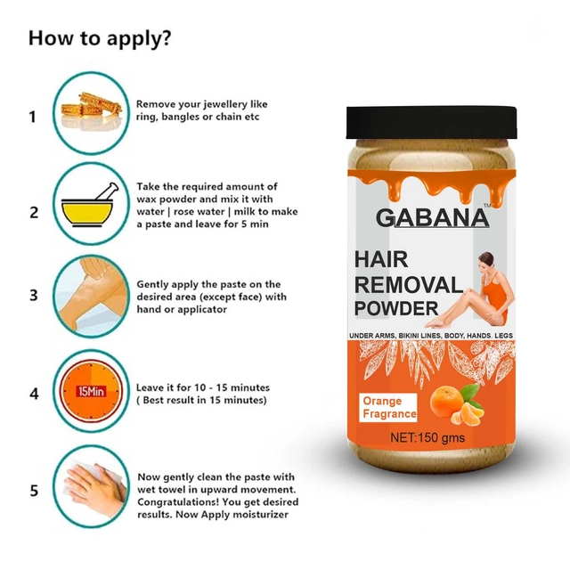 Combo of Gabana Orange, Rose & Sandalwood Fragrance Instant Painless Hair Removal Powder (150 g, Pack of 3)