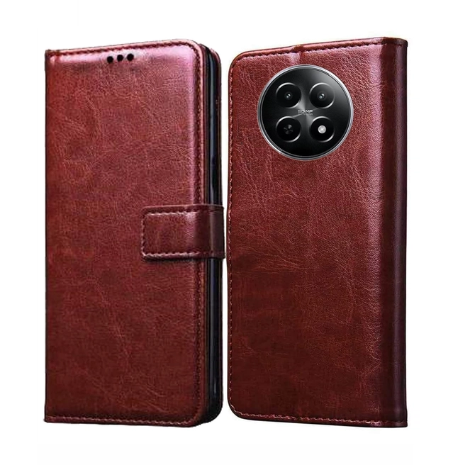 Artificial Leather Mobile Flip Cover for Realme RMX3997/12x/12 5G (Brown)