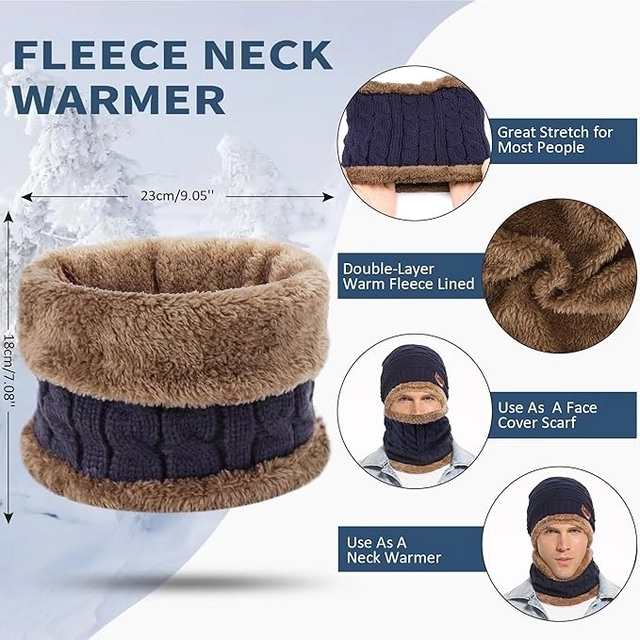 Woolen Cap with Neck Warmer for Men & Women (Blue)