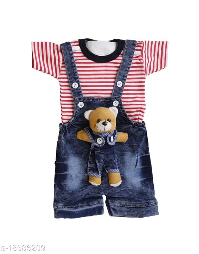 Denim Dungarees for Kids (Red & Blue, 0-6 Months)