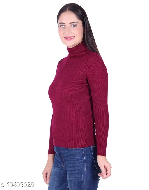 Hi-Neck Sweater for Women (Wine, M)