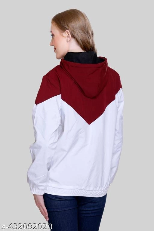 Nylon Solid Jackets for Women (Maroon & White, M)