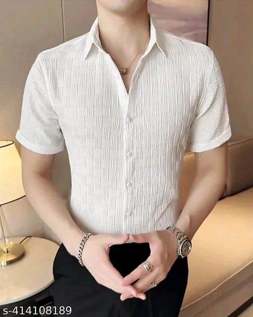 Half Sleeves Solid Shirt for Men (White, M)