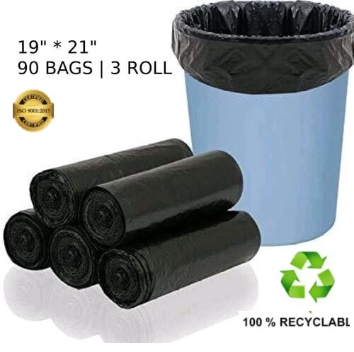 Disposable Garbage Bags (Black, 19x21 inches) (30 Pcs in 1 Roll, Pack of 3 Rolls)