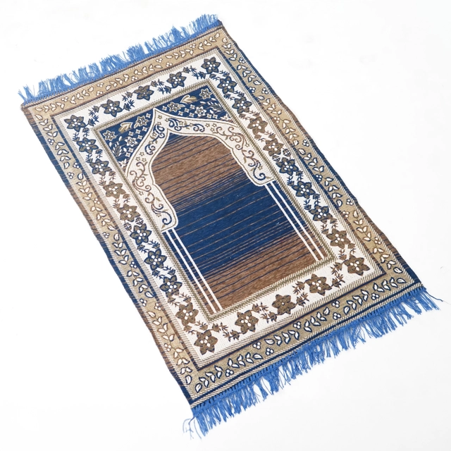 Velvet Chenille Super Soft Namaz Prayer Mat (Blue, 70x110 cm)