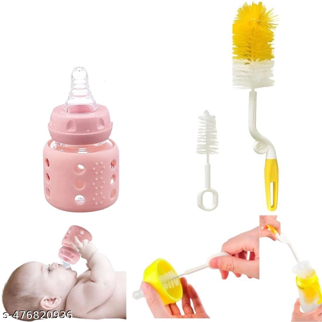 Combo of Milk Bottle (60 ml) with Bottle & Nipple Cleaning Brushes (Multicolor, Set of 3)