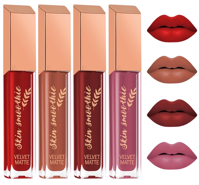 Skin Smoothie Matte Liquid Lipsticks with Vitamin E (Red Edition) (Pack Of 4)
