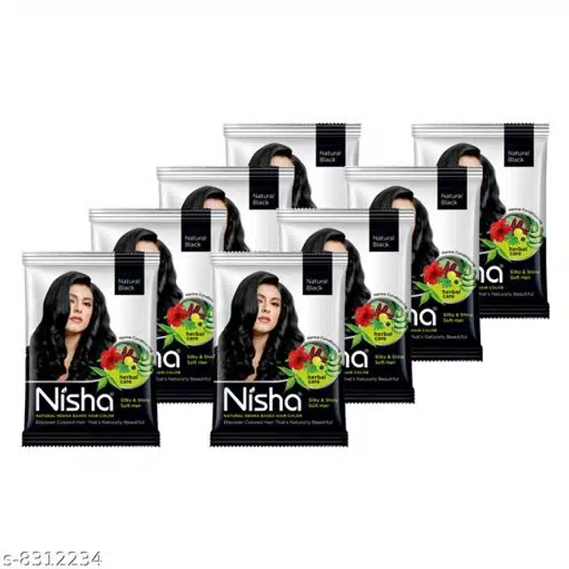 Nisha Henna Powder Hair Color (Natural Black, 25 g) (Pack of 8)