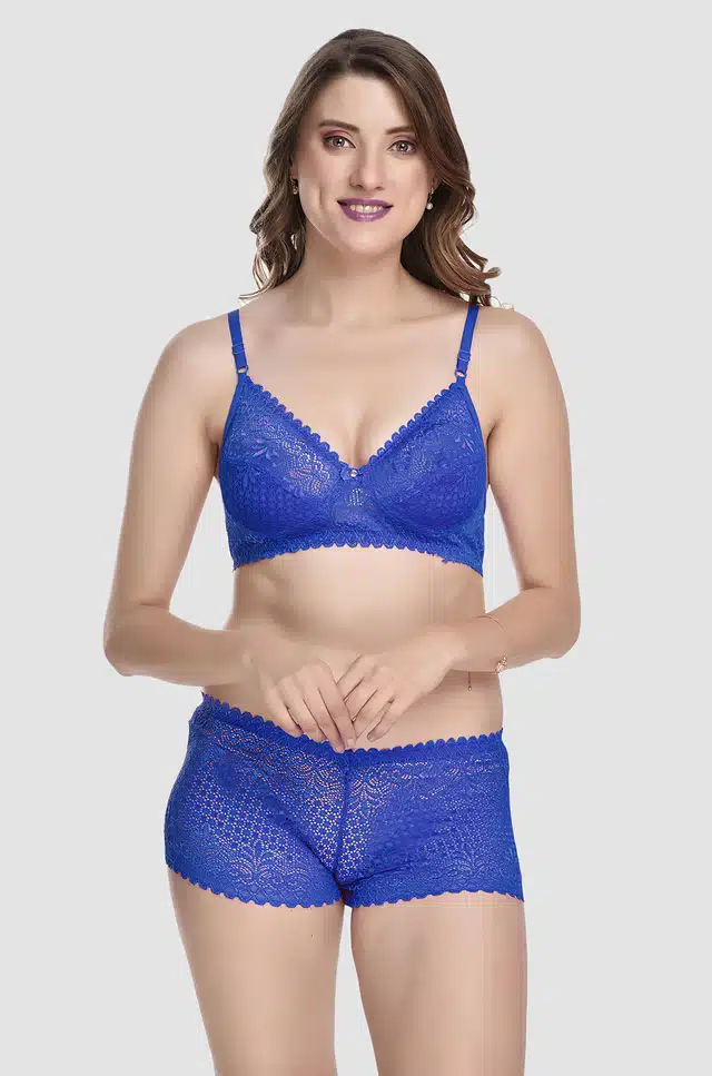 Women's Bra and Panty Set (Blue, 32) (Set of 1) (F-2107)