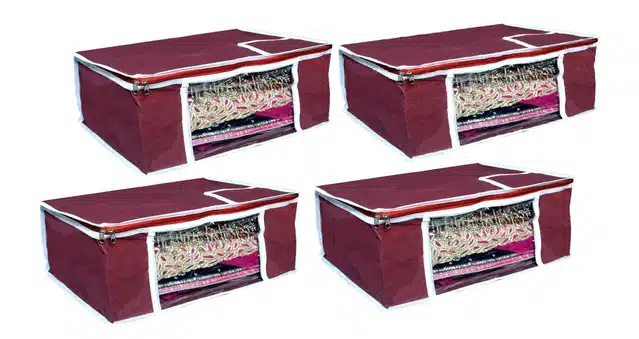 Storage Bags for Clothes (Maroon, Pack of 4)