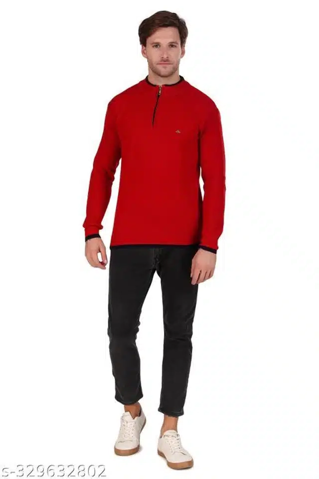 Acrylic Sweater for Men (Red, L)