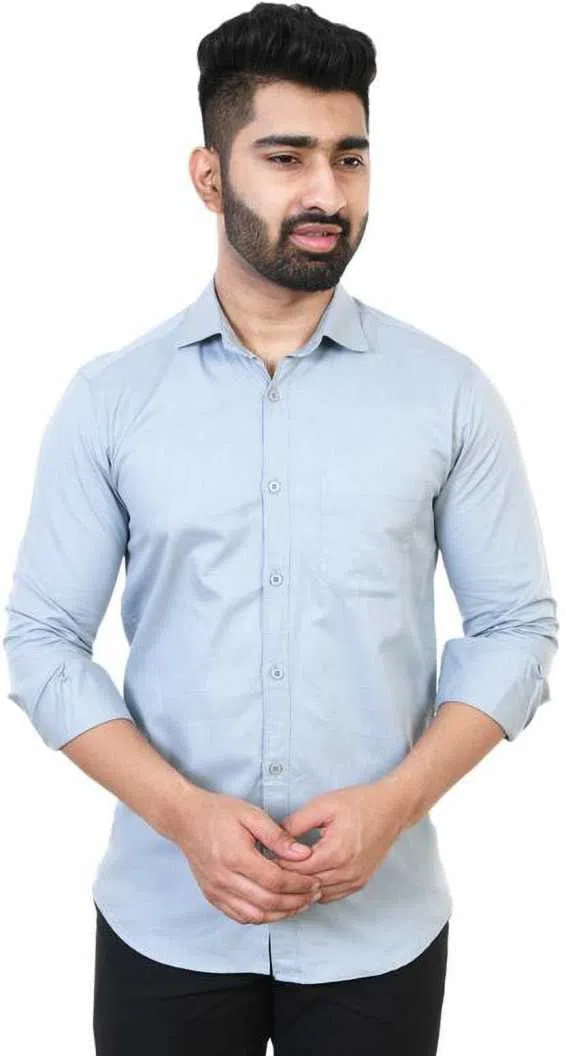 Men's Solid Shirt (Grey, L) (ME-13)