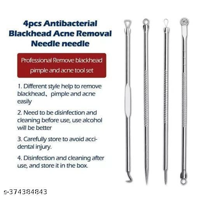 Blackhead Acne Removal Needle Kit (Silver, Set of 4)