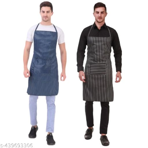 Cotton Apron for Men & Women (Blue & Black, Pack of 2)