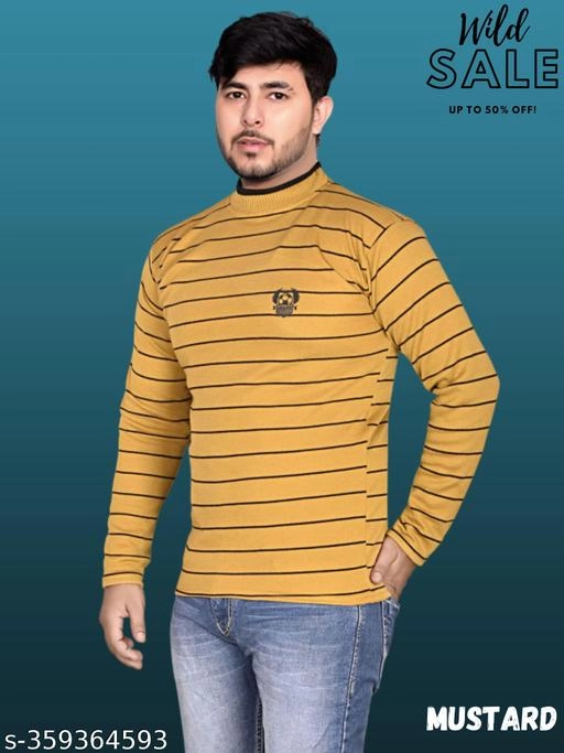 Woolen Striped Sweater for Men (Mustard, M)