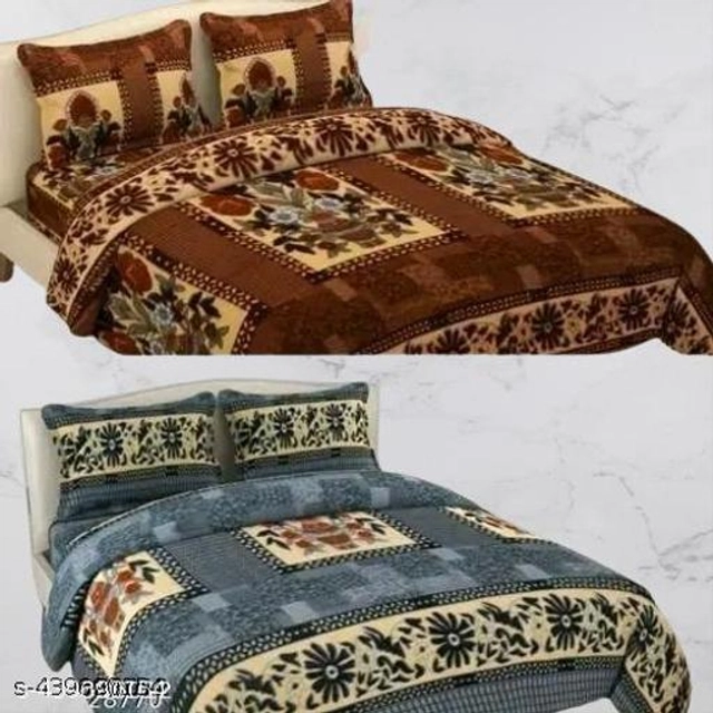 Woolen Queen Size Bedsheet with 2 Pillow Covers (Multicolor, 90x95 inches) (Pack of 2)