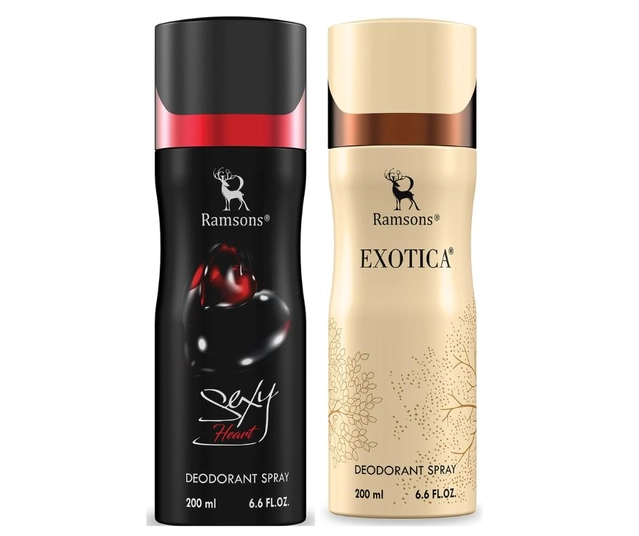 Ramsons Sexy Heart with Exotica Deodorant for Men (200 ml, Pack of 2)