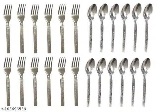 Stainless Steel 12 Pcs Spoons with 12 Pcs Forks (Assorted, Set of 2)