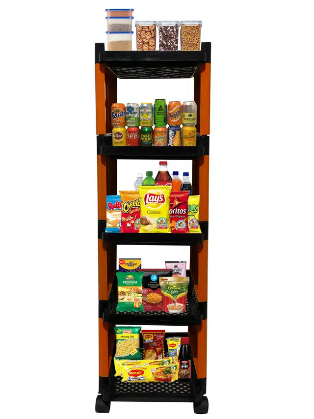 5 Layers Jaali Trolley for Kitchen (Orange)