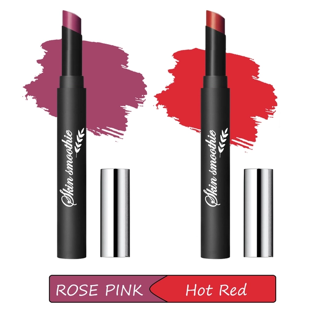 Matte Long Lasting Crayon Lipsticks (Rose Pink & Hot Red, Pack of 2)