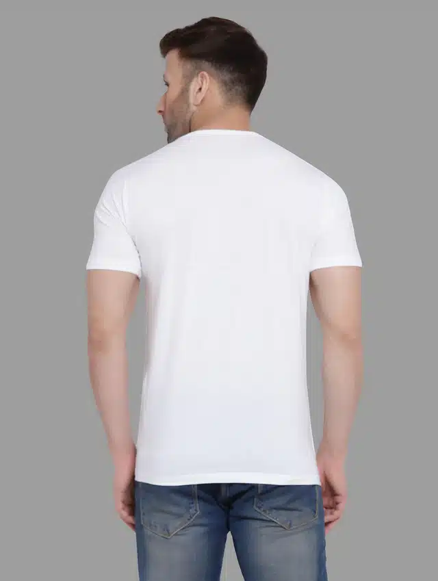 Men Solid Round Neck T-shirt (White, M) (RSC-88)