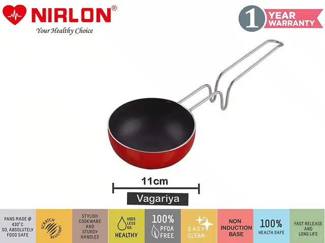 NIRLON Aluminium Tadka Pan (Red & Black, 11 cm)