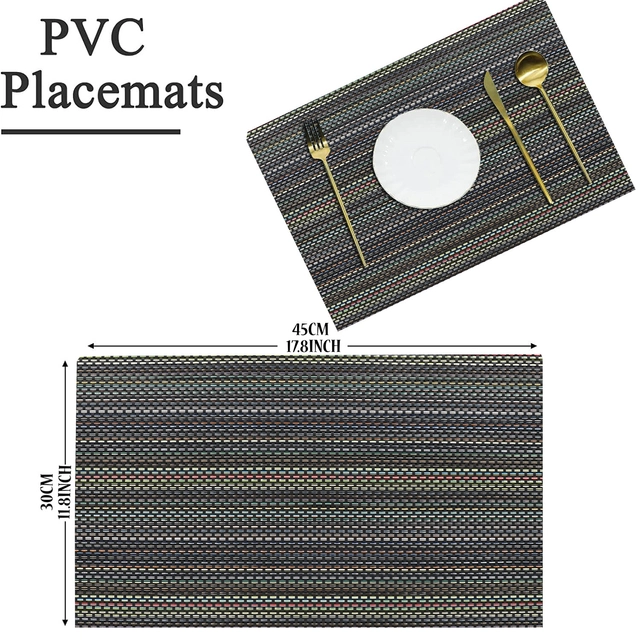 PVC Waterproof Rectangle Striped Table Mats (Green, 45x30 cm) (Pack of 2)