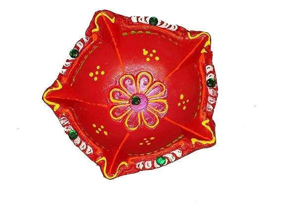 Earthen Clay Decorative Big Diwali Diya (Red)