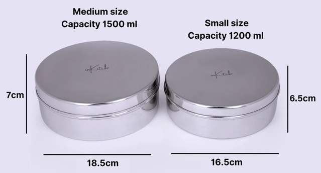 Inkitch Stainless Steel Storage Container with Lid for Kitchen (Silver, Set of 2)