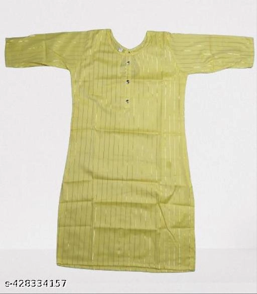 Cotton Blend Solid Kurti for Women (Yellow, Xl)