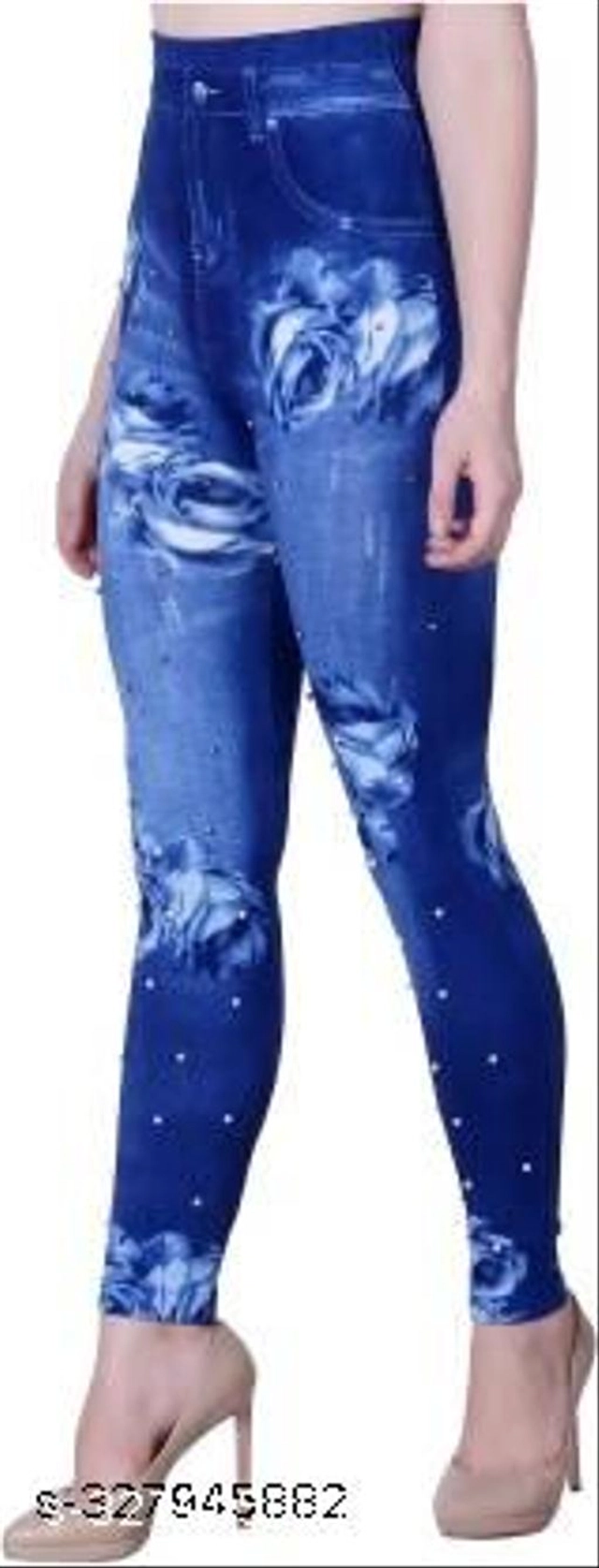 Polyester Dyed Jeggings for Women (Blue, S)