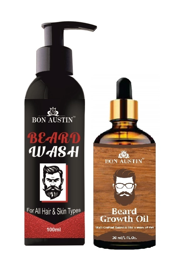 Bon Austin Beard Wash (100 ml) & Beard Growth Oil for Men (30 ml) (Set of 2)