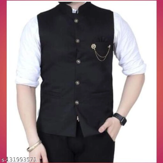 Cotton Slub Ethnic Jacket for Men (Black, M)