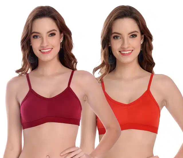 Non Padded and Non-Wired Bra for Women (Pack of 2) (Maroon & Red, 34)
