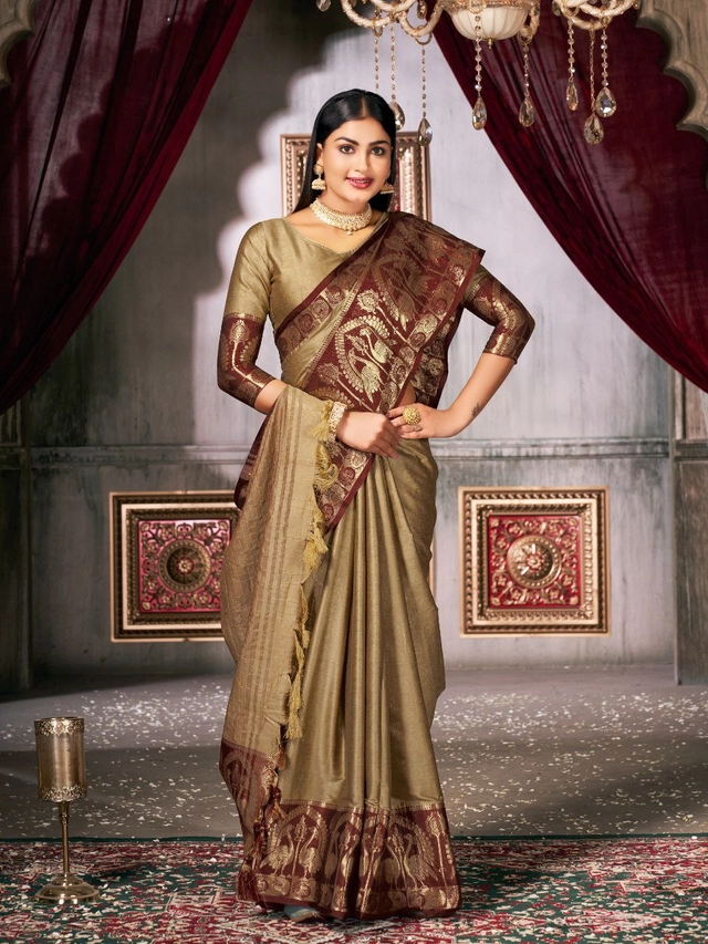 Cotton Silk Woven Saree for Women (Brown, 6.3 m)