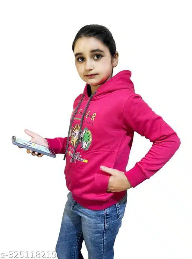 Fleece Printed Full Sleeves Hooded Sweatshirt for Girls (Pink, 3-4 Years)