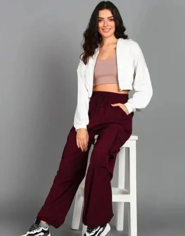 Poly Cotton Bell Bottoms Trousers for Women (Maroon, 32)